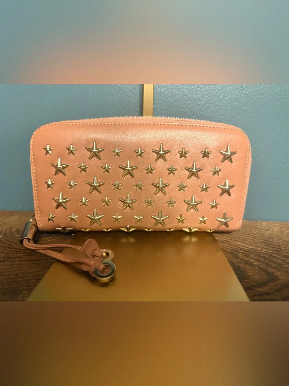 Jimmy Choo Rare Dusty Pink Star-Studded Leather Zippy Wallet